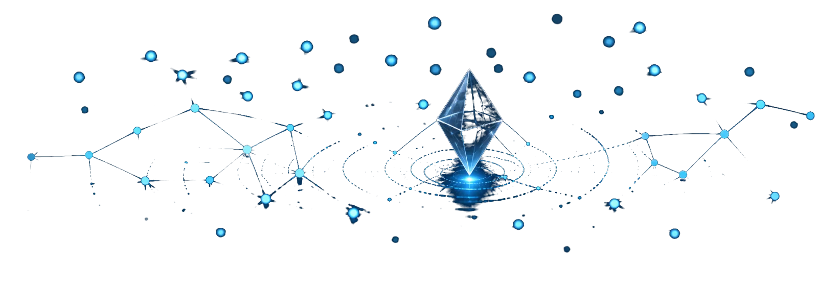 A three-dimensional document graph orbiting a faceted anchor, representing the Knowledge Nebula project.
